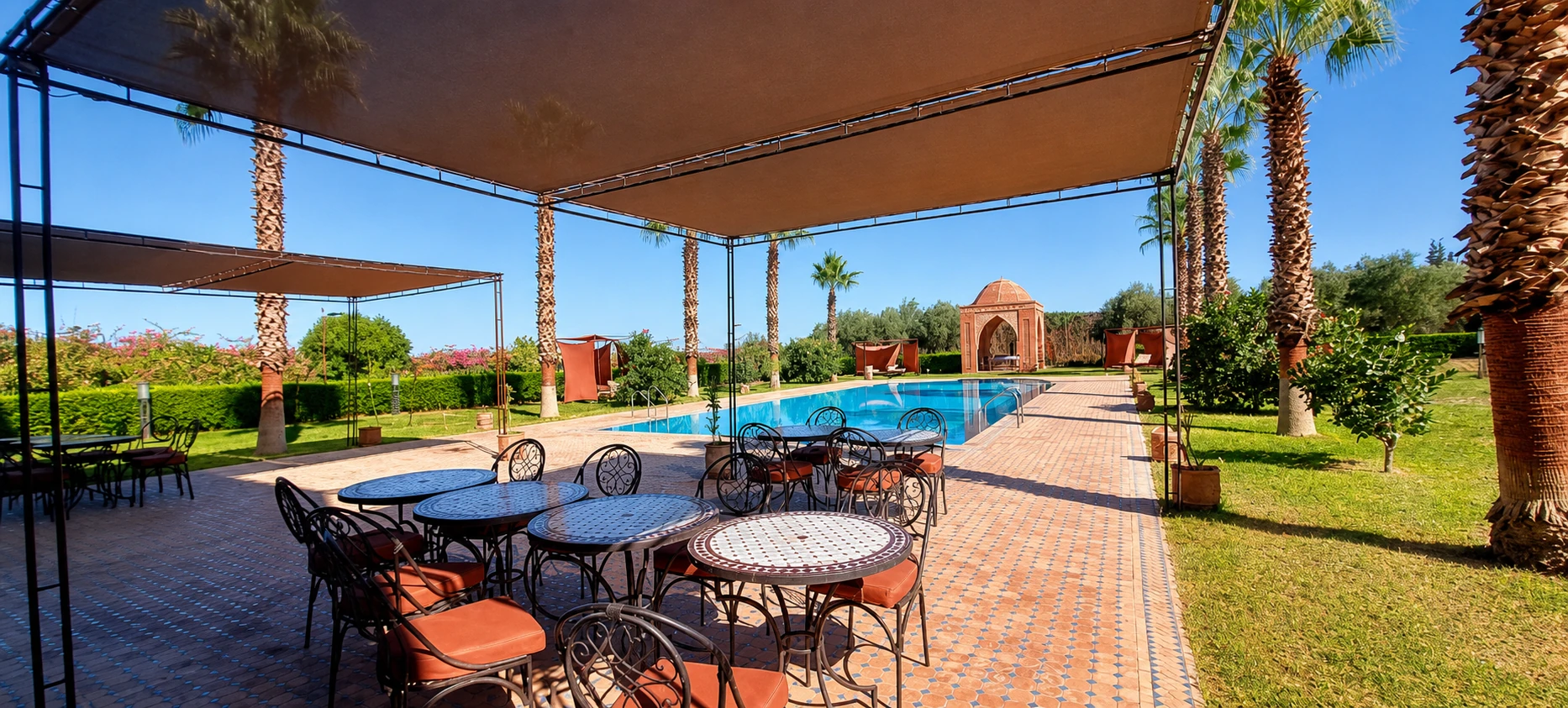 Dining terrace beside the pool